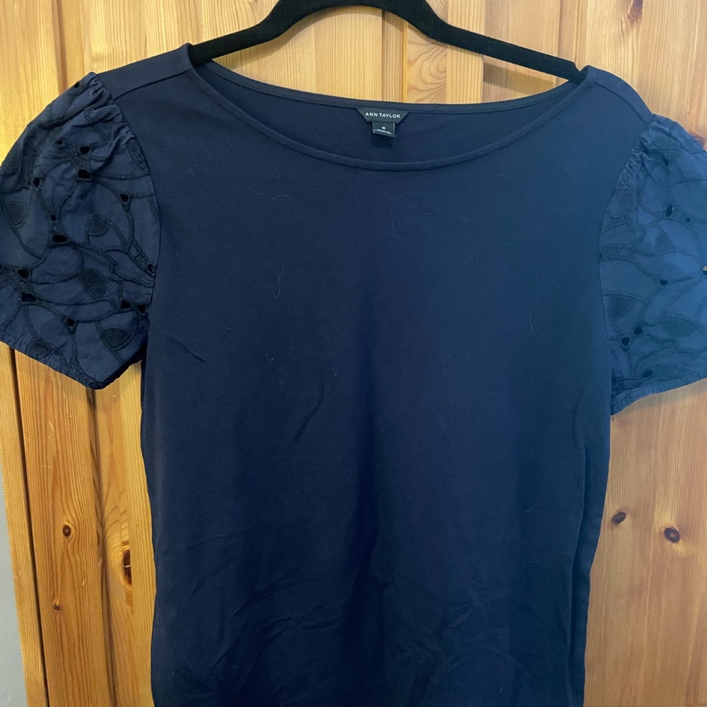 Navy Blue Top with Lace Sleeves